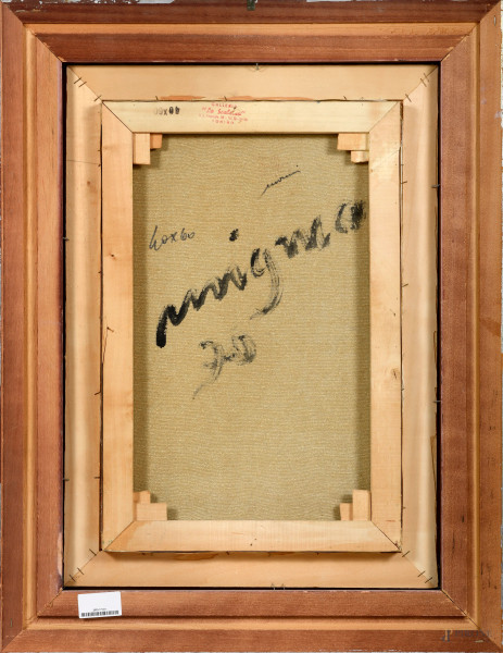 Giuseppe Migneco, Pescatore, tecnica mista su tela, XX secolo, cm 60x40, entro cornice, firmato i...