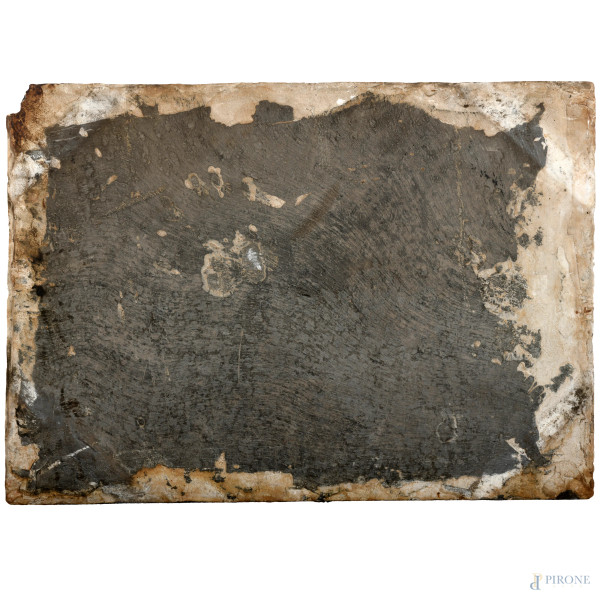 Pittore tedesco attivo in Italia nel XVIII secolo, Il naufragio, tecnica mista su ardesia, cm 56x...