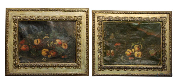 Coppia nature morte, Frutta, olio su tela 48x63 cm, scuola napoletana fine'600.