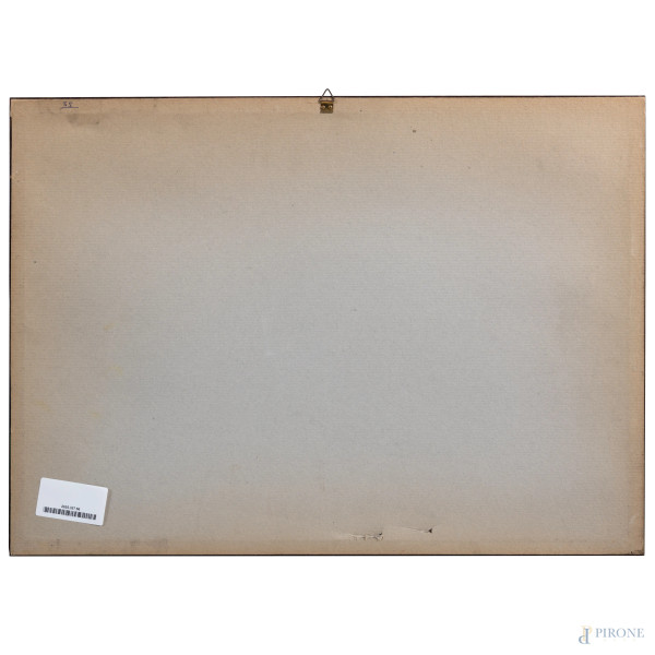 Diego Pettinelli (1897-1989), Case nella valle, xilografia, es. XIV/XX, cm foglio cm 40x50, firma...