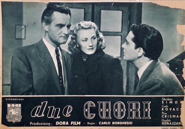 Rara locandina del 1943, film “Due cuori”, regia di Carlo Borghesio - Dora Film, cm 24x34