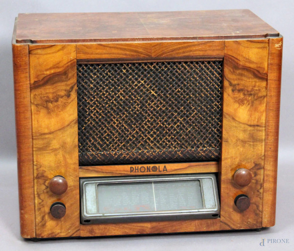 Radio Phonola, in radica, altezza 36 cm, anni &#39;30.