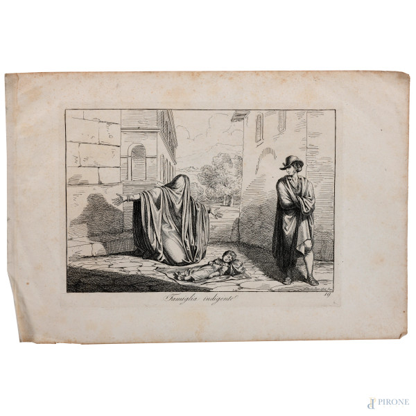 Bartolomeo Pinelli (1781 – 1835) Coppia di acqueforti raffiguranti "Famiglia indigente" e "Il cie...