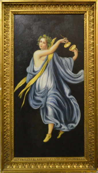 Coppia dipinti raffiguranti allegorie, ad olio su tela 29x60 entro cornici.