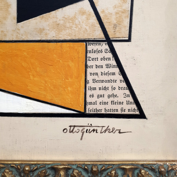 Otto Gunther (XX sec.) Composizione geometrica, tecnica mista su tavola, cm 40x30, firmato, con c...
