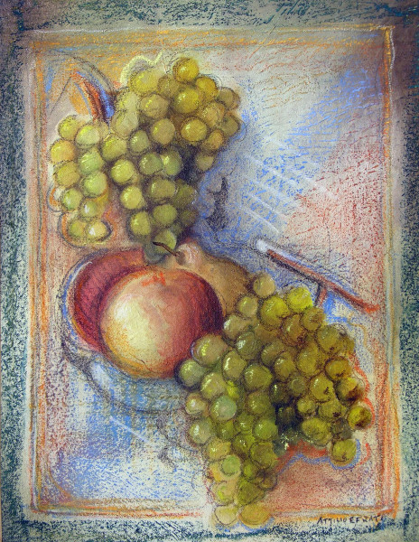Attilio Efrati (XX sec.) Natura morta con frutta, tecnica mista su tela, cm 35x50, firmato e datato