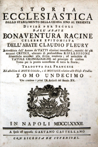 Storia ecclesiastica dell'Abate Bonaventura Racine, Napoli 1782, Vol. VIII (serie incompleta)