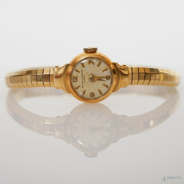 Baume & Mercier, Genève, orologio da polso da donna in oro giallo 18 KT, peso lordo gr. 26, (difetti, meccanismo da revisionare)