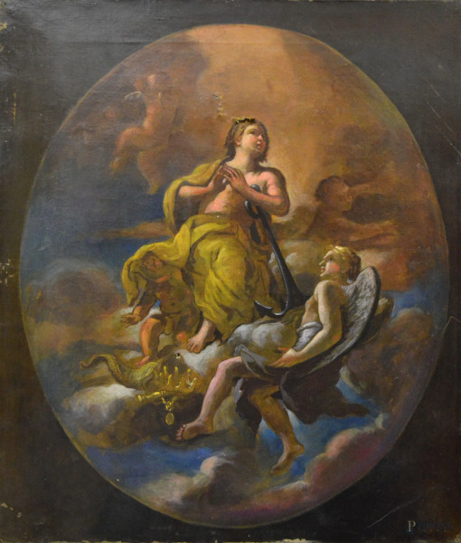 Scena mitologica, olio su tela 54x66 cm, entro cornice.