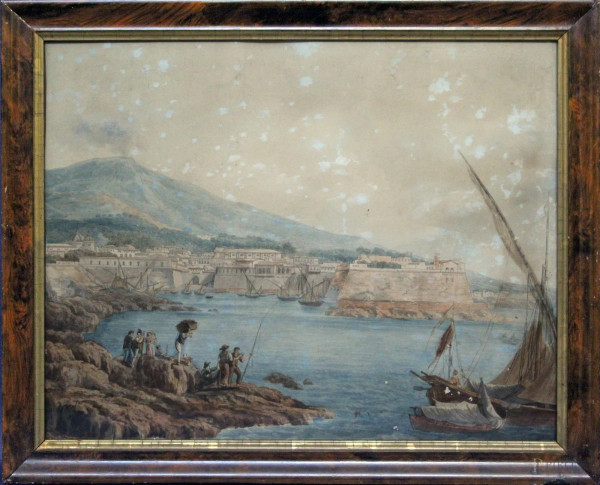 Sorrento, acquarello, Scuola napoletana, XIX sec., cm 58 x 44.