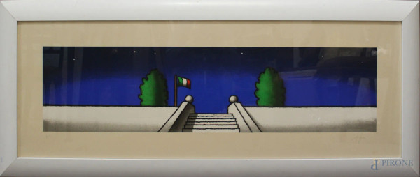 Tino Stefanoni - La scalinata, serigrafia, 50x140 cm, entro cornice