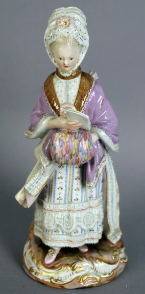 Donna con lettera, scultura in porcellana Meissen XIX sec. H.21 cm,(difetti).