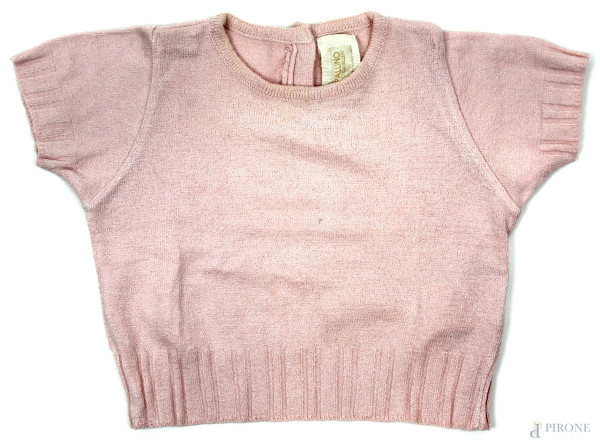 I Pinco Pallino, Imelde&Stefano Cavalleri,  maglioncino rosa da bambina a maniche corte, chiusura con perlina sul retro, taglia 12 mesi.