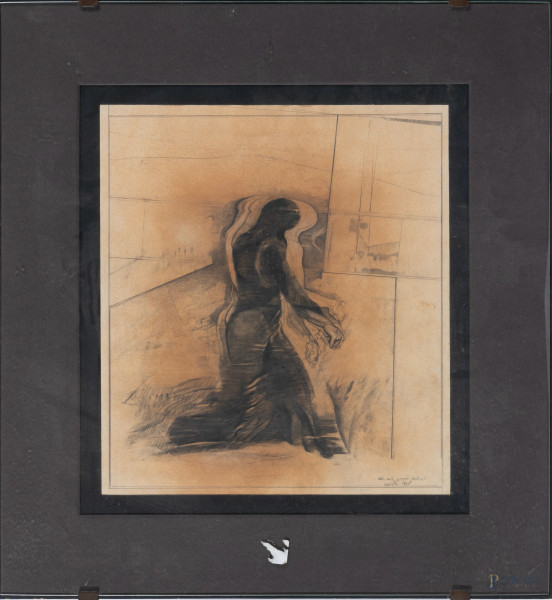 Prospetti plastici, disegno a tecnica mista su carta, cm 37,5x33,5, firmato e datato "1968" in basso a destra, entro cornice, (bruniture, ondulazioni)