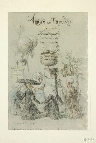 Arrivo dei Crociati del 1871 Frontespiszio dell'Album di 60 caricature, pastello su carta, cm 44x29, XIX-XX secolo