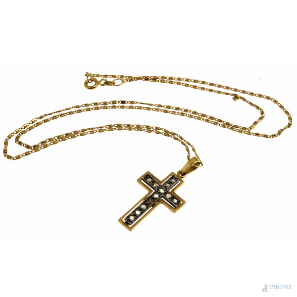 Catenina in oro 18 kt con pendente a croce, cm 48 peso lordo gr 4,8