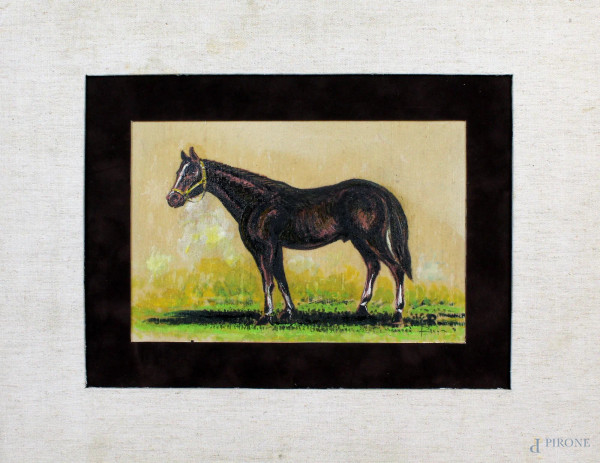 Cavallo, olio su cartone telato, cm. 19x27,5, firmato.