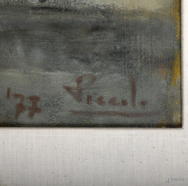 Calamaio con base in vetro e inserti in argento, cmx25x17, (difetti)