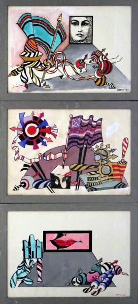 Ugo Sterpini - Lotto di tre tempere raffiguranti a scene astratte su cartone telato, 34x49 cm, 