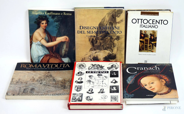 Lotto di sei volumi d'arte: Roma veduta disegni e stampe panoramiche della città dal XV al XIX secolo; Ottocento italiano , Angelica Kauffmann e Roma, Disegni emiliani del sei-settecento, Cranach l'altro Rinascimento, Guercino la collezione di stampe
