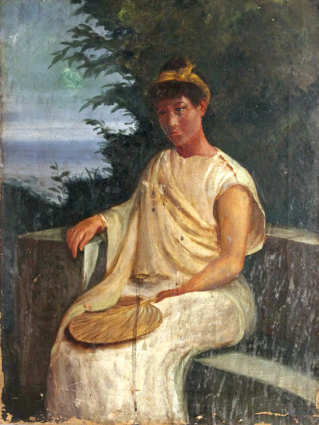 Figura femminile pompeiana, olio su tela, cm 51 x 40.