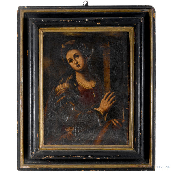 Santa Caterina, XVIII secolo, olio su tela, cm 57,5x42, entro cornice, (difetti)