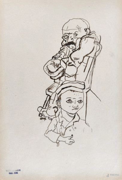 Disegno a tecnica mista cm 21 x 29 firmato provenienza Galerie Rive Gauche Paris-Rome