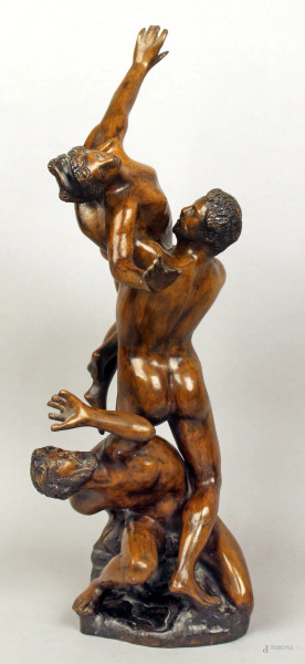 Ratto delle Sabine, scultura in metallo brunito, primi &#39;900, H 56 cm.
