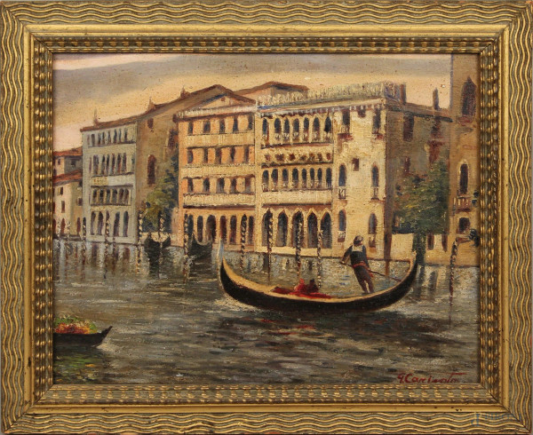 Scorcio di Venezia, olio su tavola, cm 24x30, firmato, entro cornice.