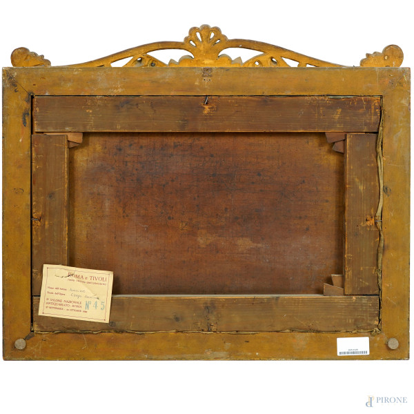 Pittore olandese del XIX secolo, Veduta di Campo Vaccino, olio su tela, cm 42x62 entro cornice.