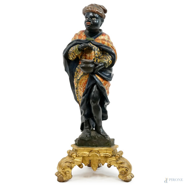 Moro, scultura in legno intagliato, dorato e laccato, cm h 95, XVIII-XIX secolo, (difetti)
