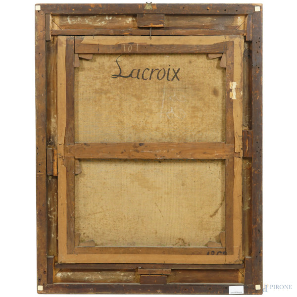 Delitto incompiuto, sec.XIX, olio su tela, cm 90x72,5, retro: iscritto "Lacroix". Entro cornice. ...
