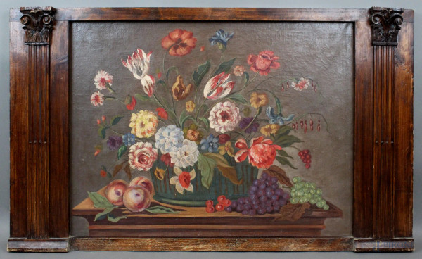 Vaso con fiori, olio su tela, cm.58x77,5, entro cornice