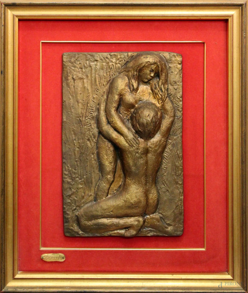 Tommaso Gismondi - L'Incontro, bassorilievo, scultura in bronzo, 40x27 cm