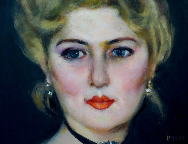 Ritratto di signora, olio su masonite, cm 64x51, entro cornice