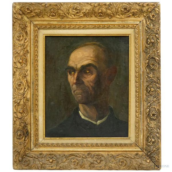 Ritratto di uomo, olio su tavola, cm 43,5x36, firmato Castellucci, entro cornice.