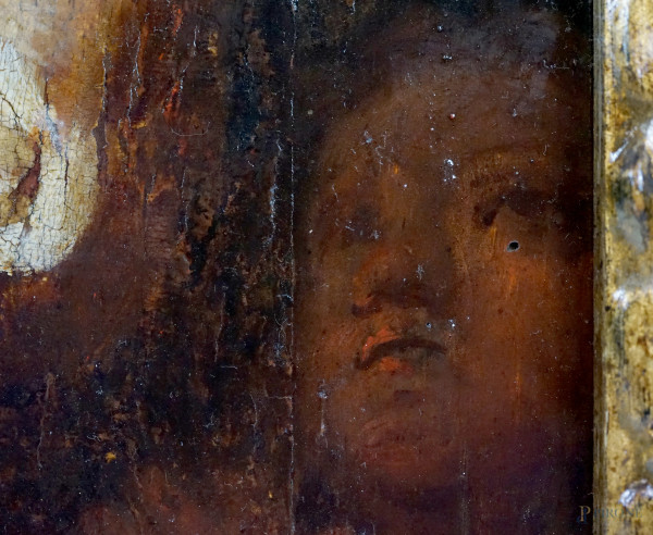Scuola veneta del XVI secolo e restauratore moderno, Madonna con il Bambino e San Giovannino, oli...