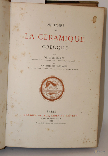Storia della ceramica greca, 1888.