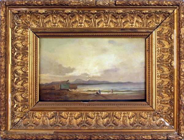 Luigi Steffani - Pescatori,olio su tavola 16x27 cm,entro cornice.