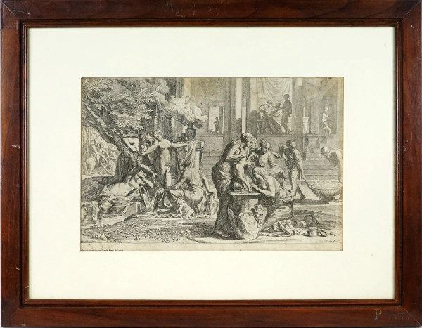 Pietro Testa detto il Lucchesino, Nascita e infanzia di Achille, incisione, cm 28x47,7, entro cornice