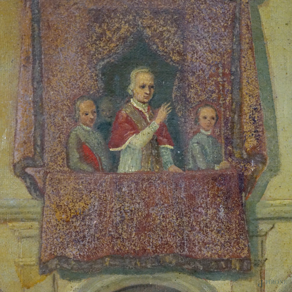 Pittore romano del XVIII secolo, La benedizione papale, olio su tela, cm 95x122 (difetti e cadute...
