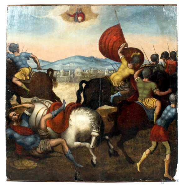 Pittore del XVI secolo, Conversione di San Paolo, olio su tavola, cm 85 x 80.