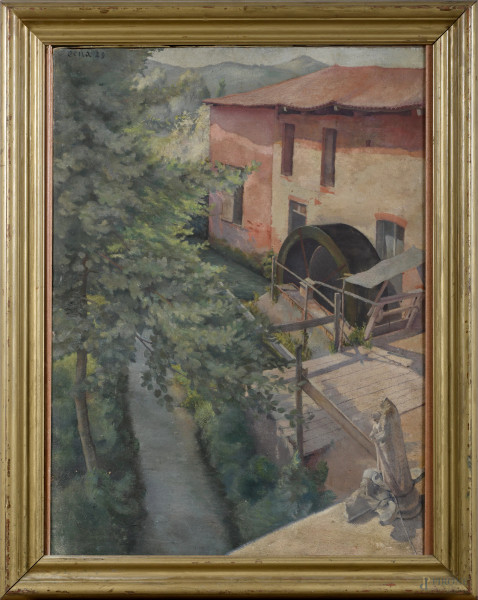 Gabriele Cena (1907-1993), Il mulino, olio su tela, cm 78 x 56,5, firmato e datato 