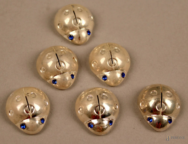 Lotto composto da ventiquattro segnaposti a forme di coccinelle in metallo.