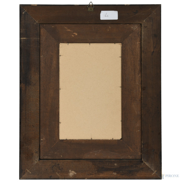 Coppia di acquerelli con figure popolari, XX secolo, cm 19,5x12, firmato in basso a destra, entro...
