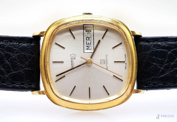 Orologio da polso Eberhard, quadrante quadrangolare con cassa in oro 18 KT, misure cm 3,2x3,2, lu...