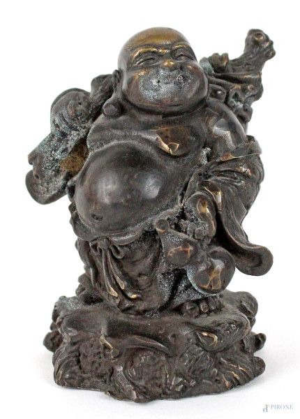 Buddha in bronzo, altezza cm. 11, arte orientale, XX secolo.