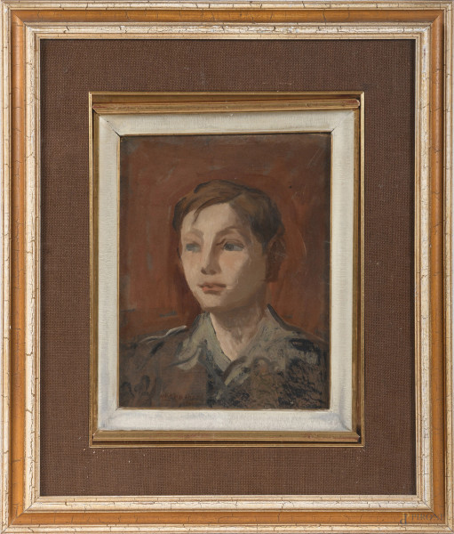 Orazio Amato (1884-1952), Ritratto di giovane ragazzo, olio su compensato, cm 32x24,5, firmato e datato 