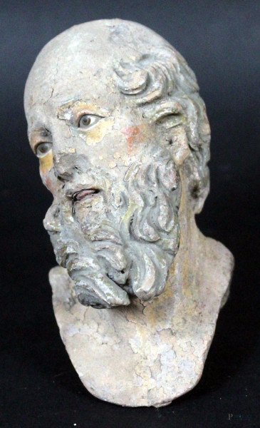 Busto di San Giuseppe in terracotta dipinta con occhi in vetro, altezza 10,5 cm, Napli XVIII sec.