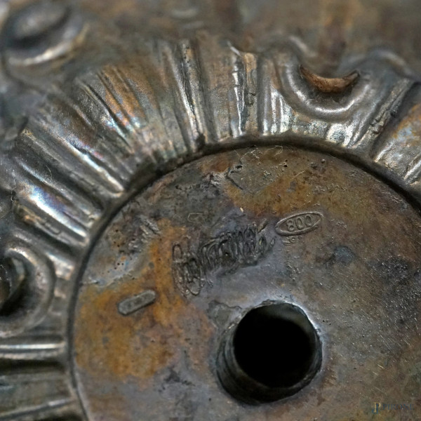 Candelabro in argento, argentiere Valle', Milano, XX secolo, cm h 49, peso gr. 2750, (difetti)